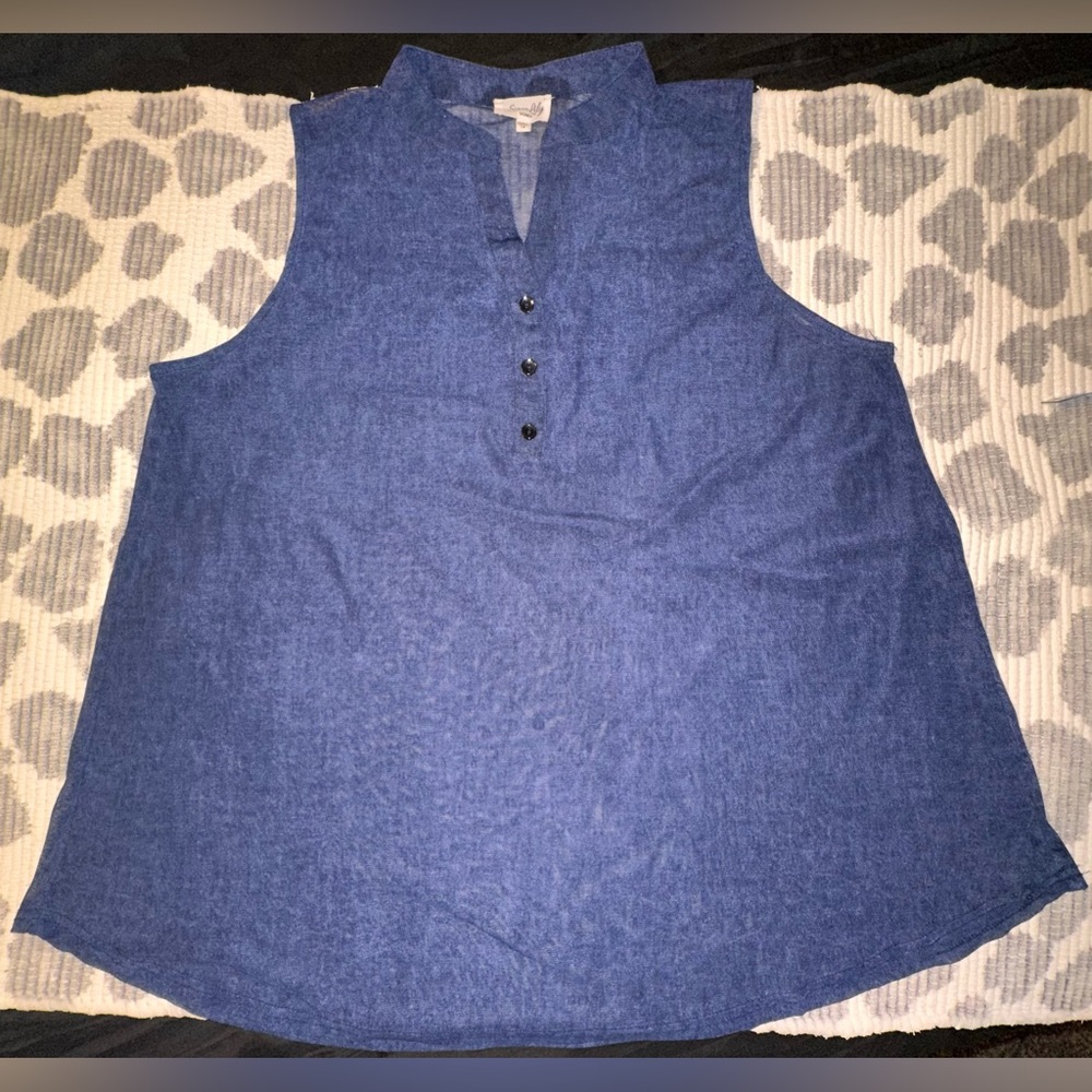 Siren Lily Blue Sheer Blouse with Mandarin Collar
